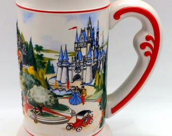 Vintage 1970s 1980s Disney 3D Main Street 6 1/2" Ceramic Stein, Made in Brazil by Ceramarte