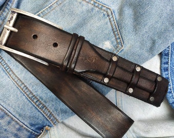 Handgjort brunt läderbälte, unik design, herrmode