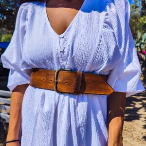 Handmade Brown Leather Waist Belt with Vintage Finish & Bronze Buckle – Perfect Statement Piece for Dresses 6cm Wide