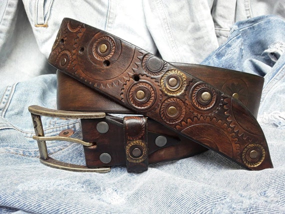 Boho, Punk Style Wide Unisex Belt, Genuine Italian Leather, Made in Canada L Made in Canada | Accessories | Boho Punk Style Wide Unisex  main image 3