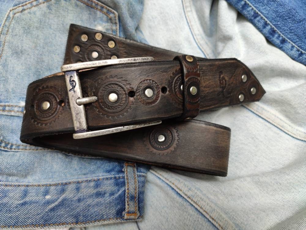 Biker Style Brown Belt Fashion Leather Unique Belts Mens | Etsy