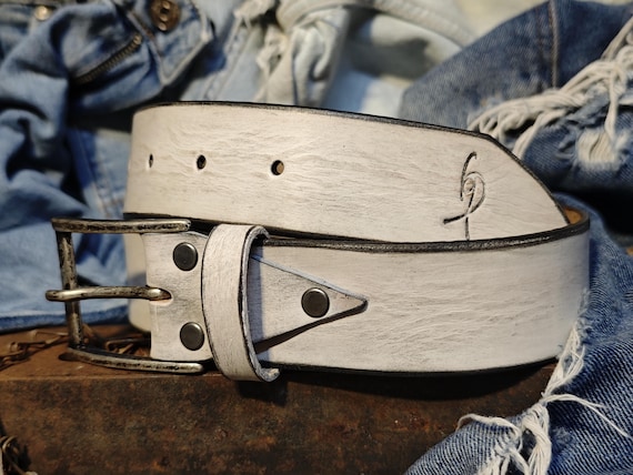 Vintage White Leather Belt – Handcrafted Mens Accessory - Etsy display picture 3