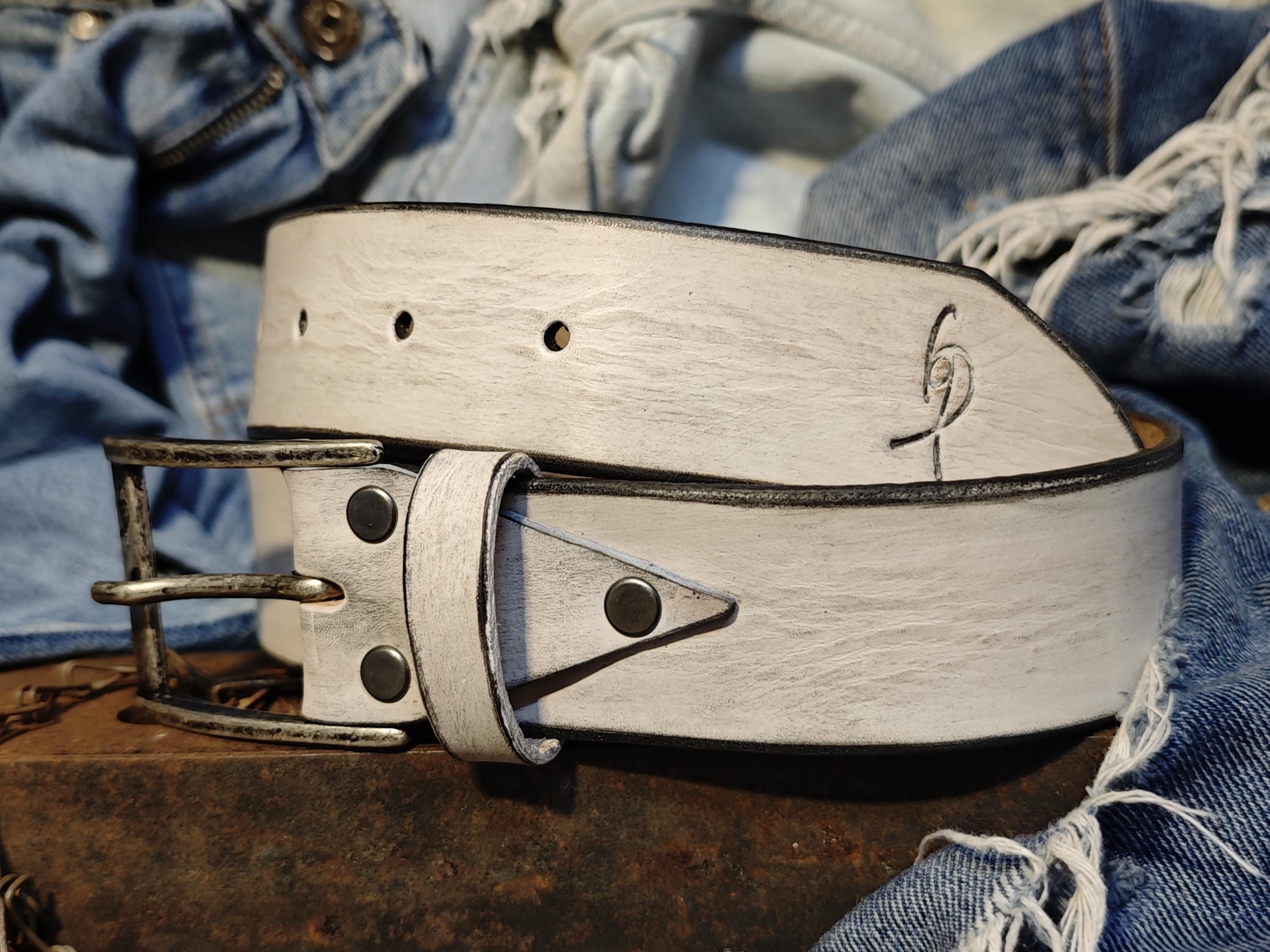 Vintage White Leather Belt – Handcrafted Mens Accessory - Etsy