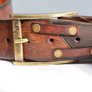 Handmade Brown Leather Belt Unique Rodeo Cowboy  Belt Design  4.2cm Width Western Belt Rustic Texas  Style