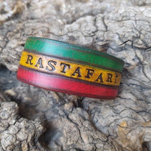 Rasta Leather Bracelet Cuff,Leather Wristband,Rastafarian Cuff,Leather Armband,Red,Yellow,Green Bracelet by Ishaor image 1