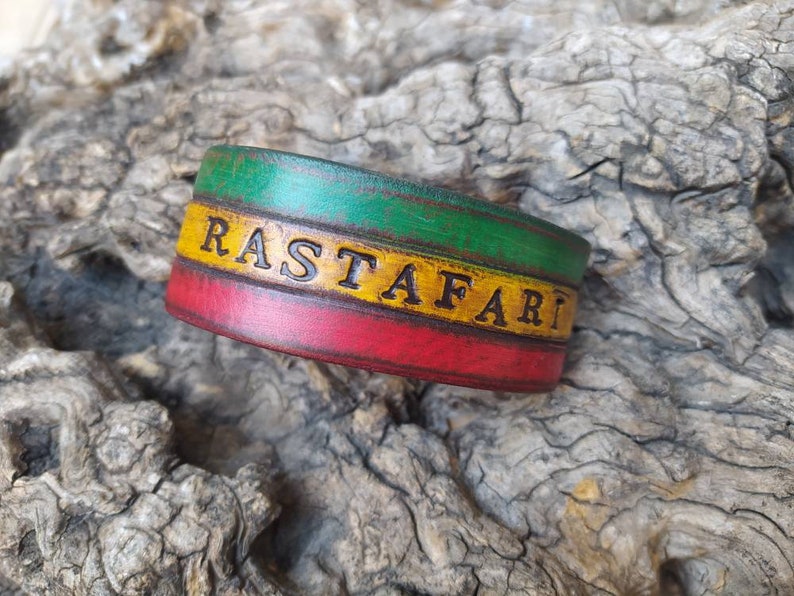 Rasta Leather Bracelet Cuff,Leather Wristband,Rastafarian Cuff,Leather Armband,Red,Yellow,Green Bracelet by Ishaor image 1