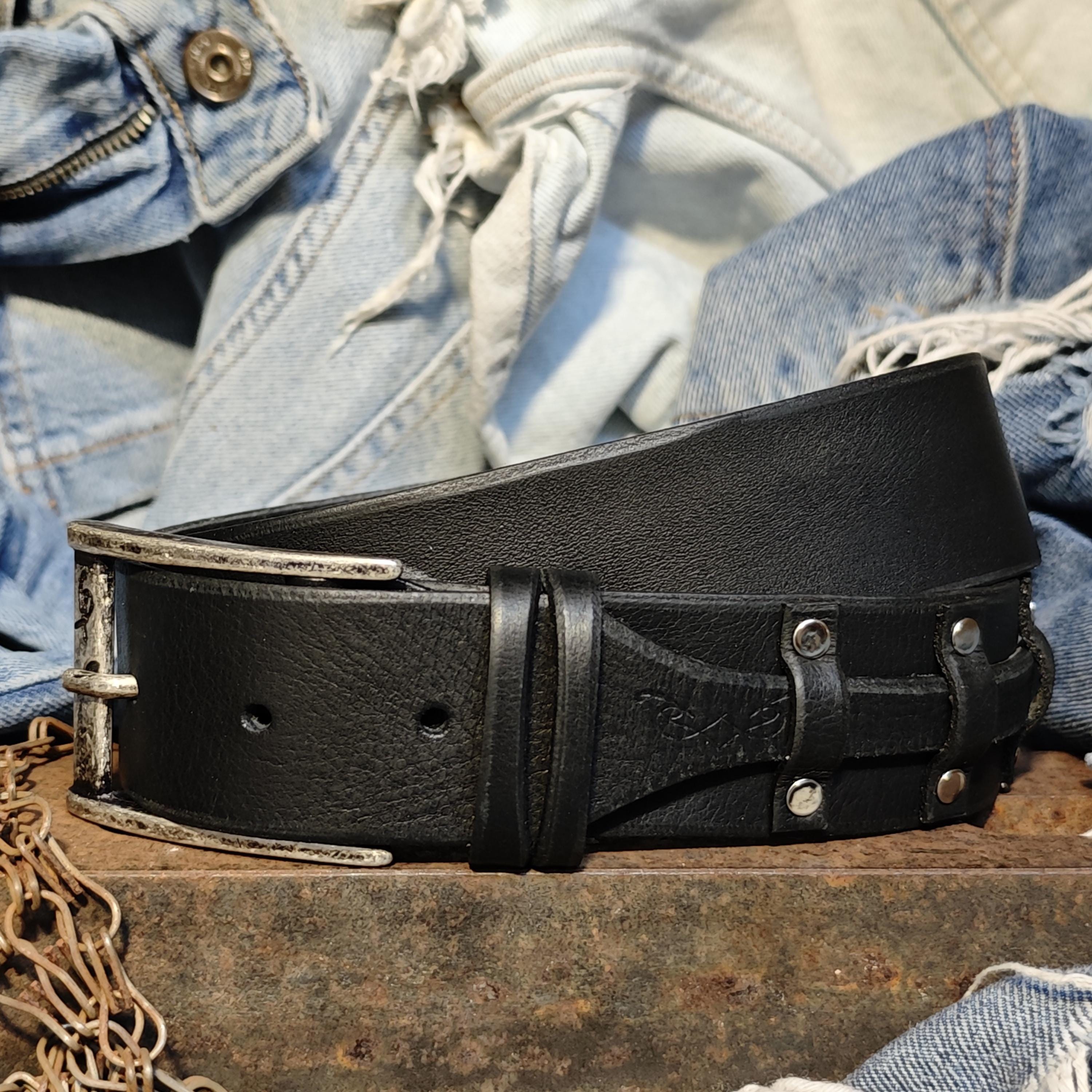 Frame Denim Black Leather Belt with Silver Eyelets UpFind Western Leather Belts for Men Black Cowboy Longhorn  main image 3