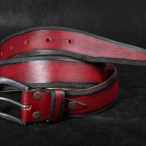 Red Leather Belt Vintage Style Unisex Mens Accessories for Father