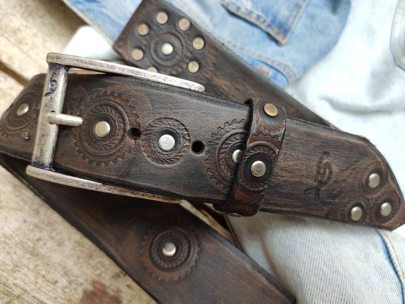 Handmade Steampunk Leather Belt – Brown Biker Belt With  display picture 1