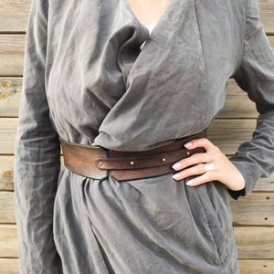 Unique Brown Leather Waist Belt for Women - Wide Dress Belt - Leather Gift for Her - Handmade by ISHAOR
