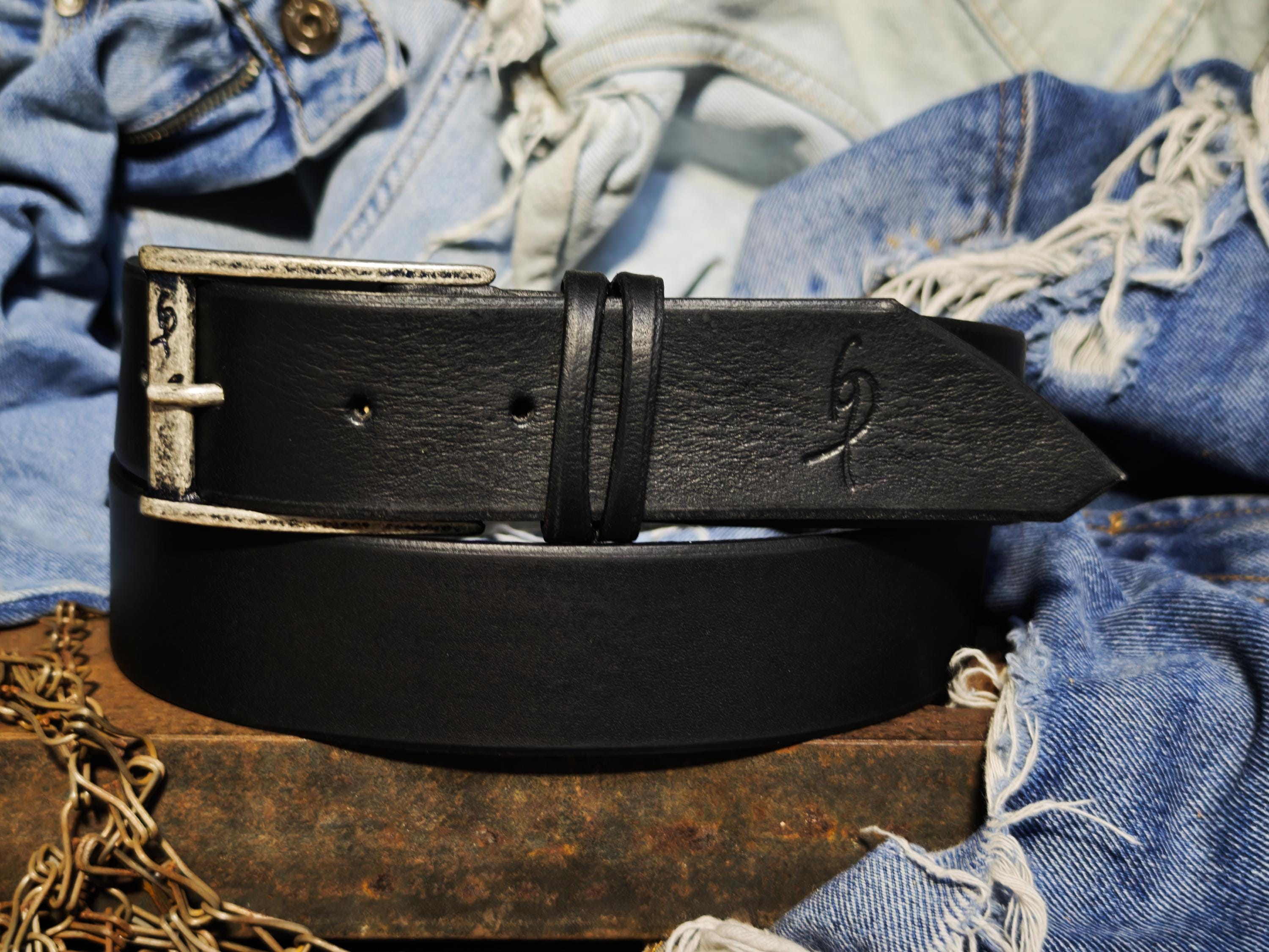 Large Leather Belt with Silver Buckle, Western Style, 1.25in Width Coach Brown Leather Belt Men main image 4