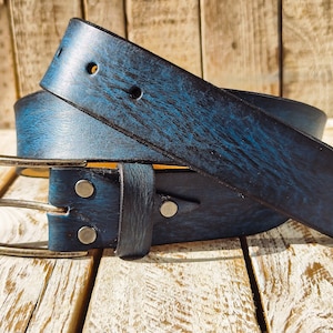 Handmade Blue  Black Leather Belt - 42cm Width Perfect for Jeans - Traditional Craftsmanship by Ishaor