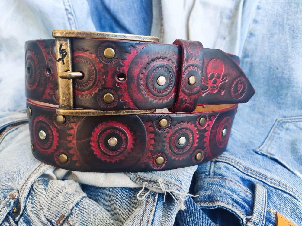 Vintage Red‎ Western style leather Belt S- M Juan Antonio Studded Red Western Belt | Pinto Ranch main image 4