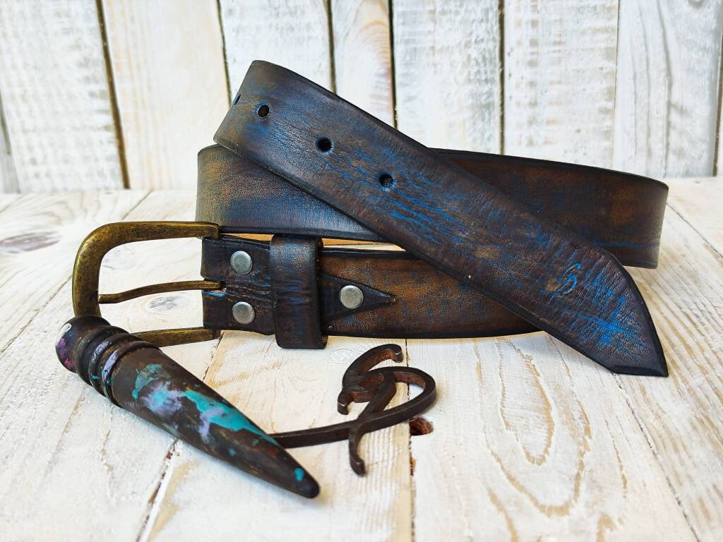 ●DOFFJASON● Leather Tag Square Hard Leather Belt BROWN DJ2 2_Inch_Brown_Jean_Belt_9631eb0