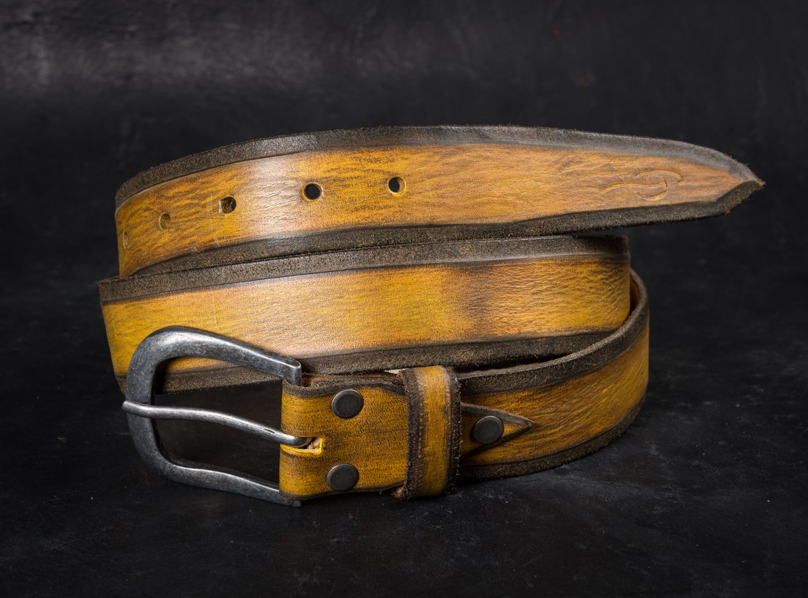 Yellow Belt Leather Belt Unique Leather Leather Etsy