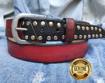 TIBERIO FERRETTI Studded Leather Belt. - Etsy display picture 3