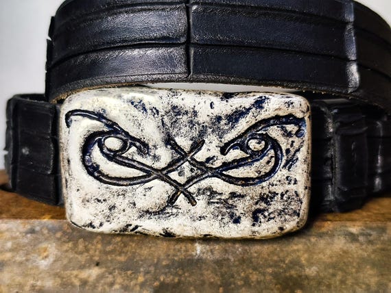 Artisan Embossed Leather Belt with Silver Buckle‎ Artisan Black Leather Belt – Ishaor Silver Buckle  main image 3