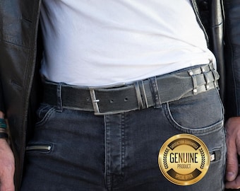 Black Leather Belt Custom Grunge StyleCustom Grunge Style Black Leather Belt - Mens Leather Accessory with Buckle