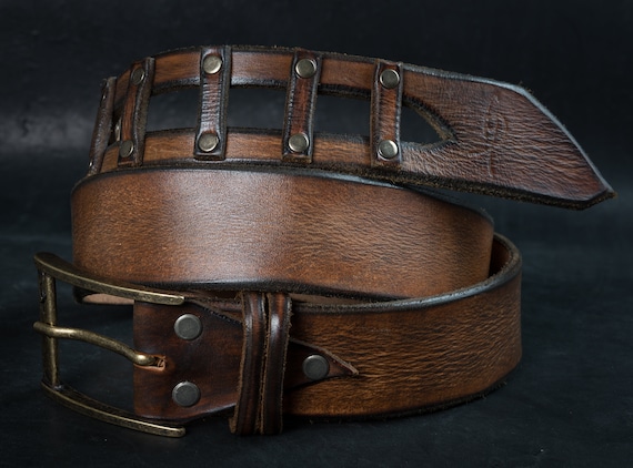 Mens Brown Leather Buckle Belt Unisex Fashion Design With