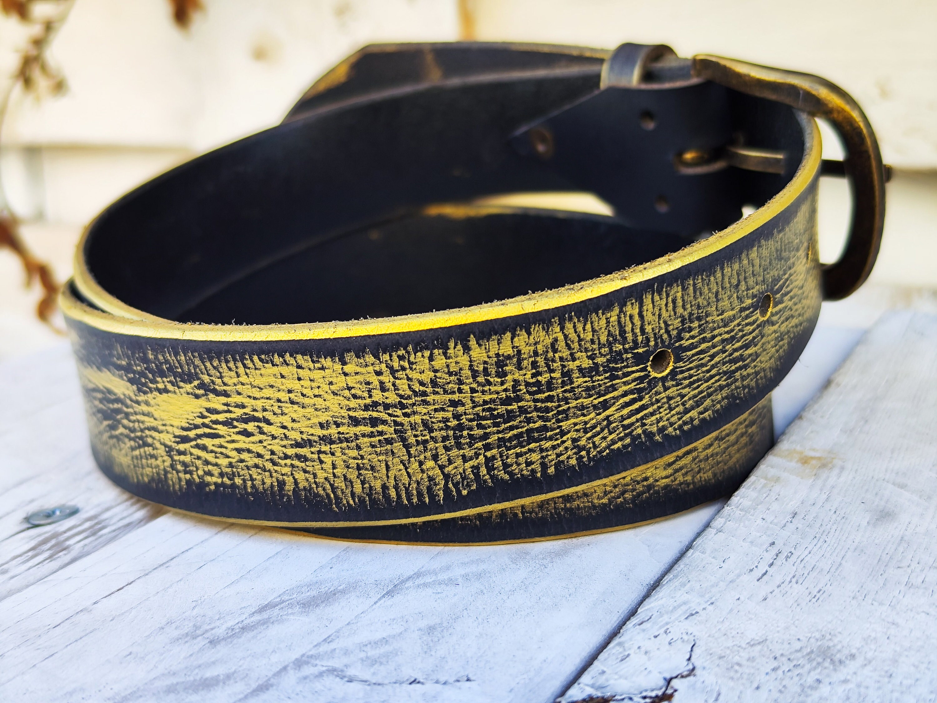 Gold tone western inspired vintage style black leather belt size medium US made Black Gold Western Belt - Etsy main image 3