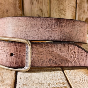 Handmade Light Pink Leather Belt with Brown Wash - Unique Textured Design, Perfect for Jeans