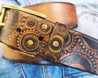 Handmade Steampunk Leather Belt – Motorcycle Gear Design, Burning Man Style