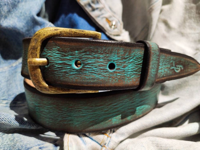 Men's Leather Belt Turquoise Belt Mens Leather Etsy