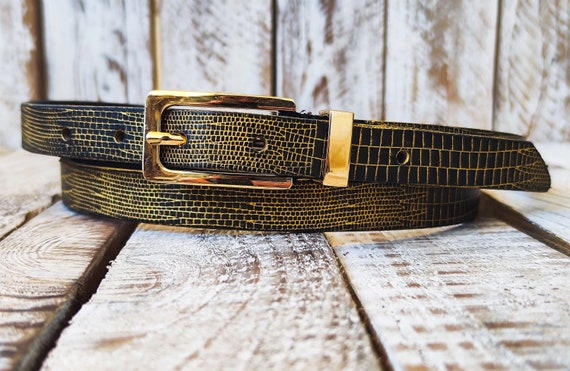 Elegant Black Leather Belt With Gold Buckle - Adjustable  display picture 3