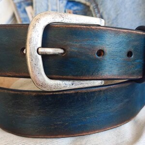 Men's blue Leather vintage style Belt, Custom Men's Leather Accessories and belts for him. image 6