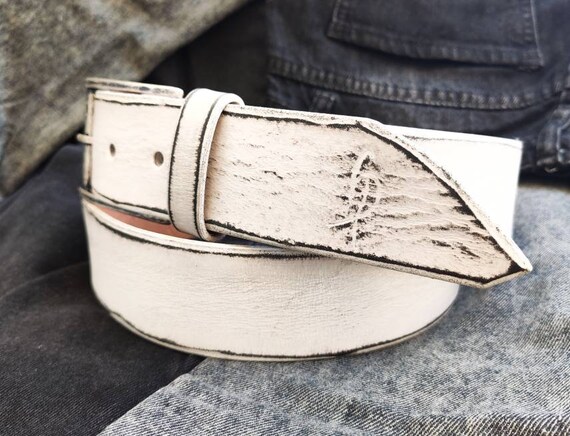 小物 vintage white leather belt 00's Vintage White Leather Belt W Silver Buckle | Minimalist
