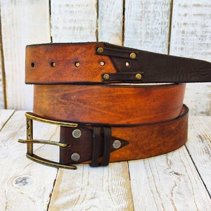 Ishaor unique Handmade Brown Leather Belt Authentic Full Grain with Bronze buckle image 7