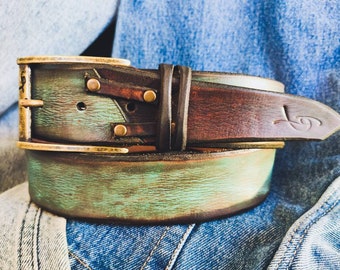 Men's Leather Accessories Men's Leather Belt vintage Belt Custom Leather Belt Gift Turquoise Leather Belt Men's Belt Belt for Him Christmas