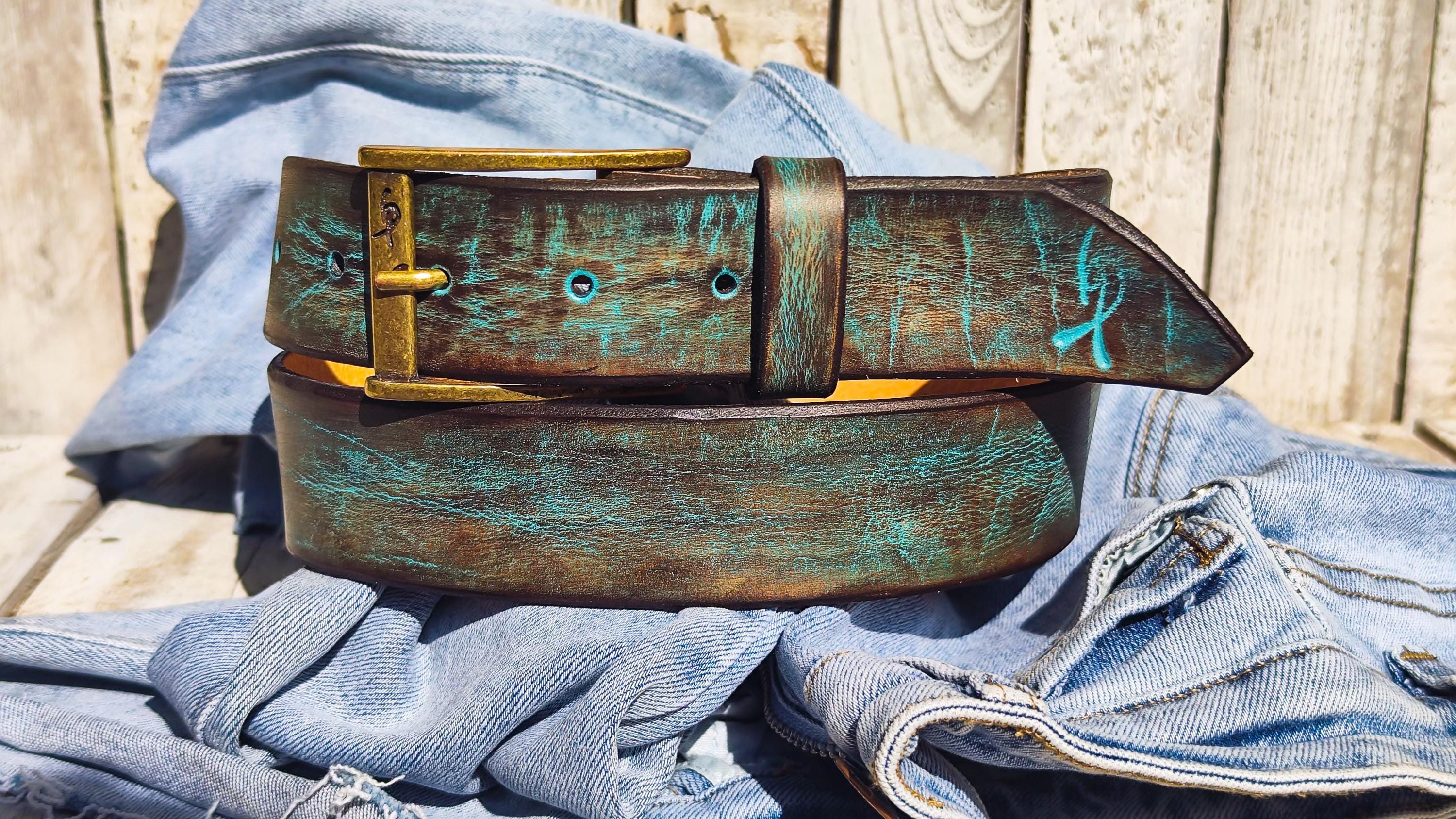 Volnerf rundsleder denim riem 4 cm | Hoge kwaliteit leren riem voor mannen 40mm | Herenriem gemaakt in Italië | Wit 90cm