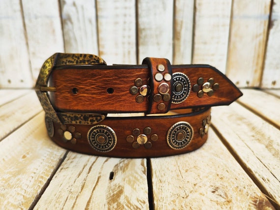 Dark Brown Genuine Leather Western Equestrian Weaved Silver Coin Adorned Belt 3835 Centennial Half Dollar Eagle Star Coin Concho Western  main image 4