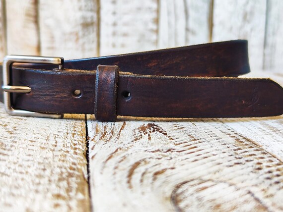 ●IN SILENCE● Distressed Leather Belt DARK BROWN IM2E2AC02D Distressed Narrow Leather Belt - Dark Brown Men and Womens