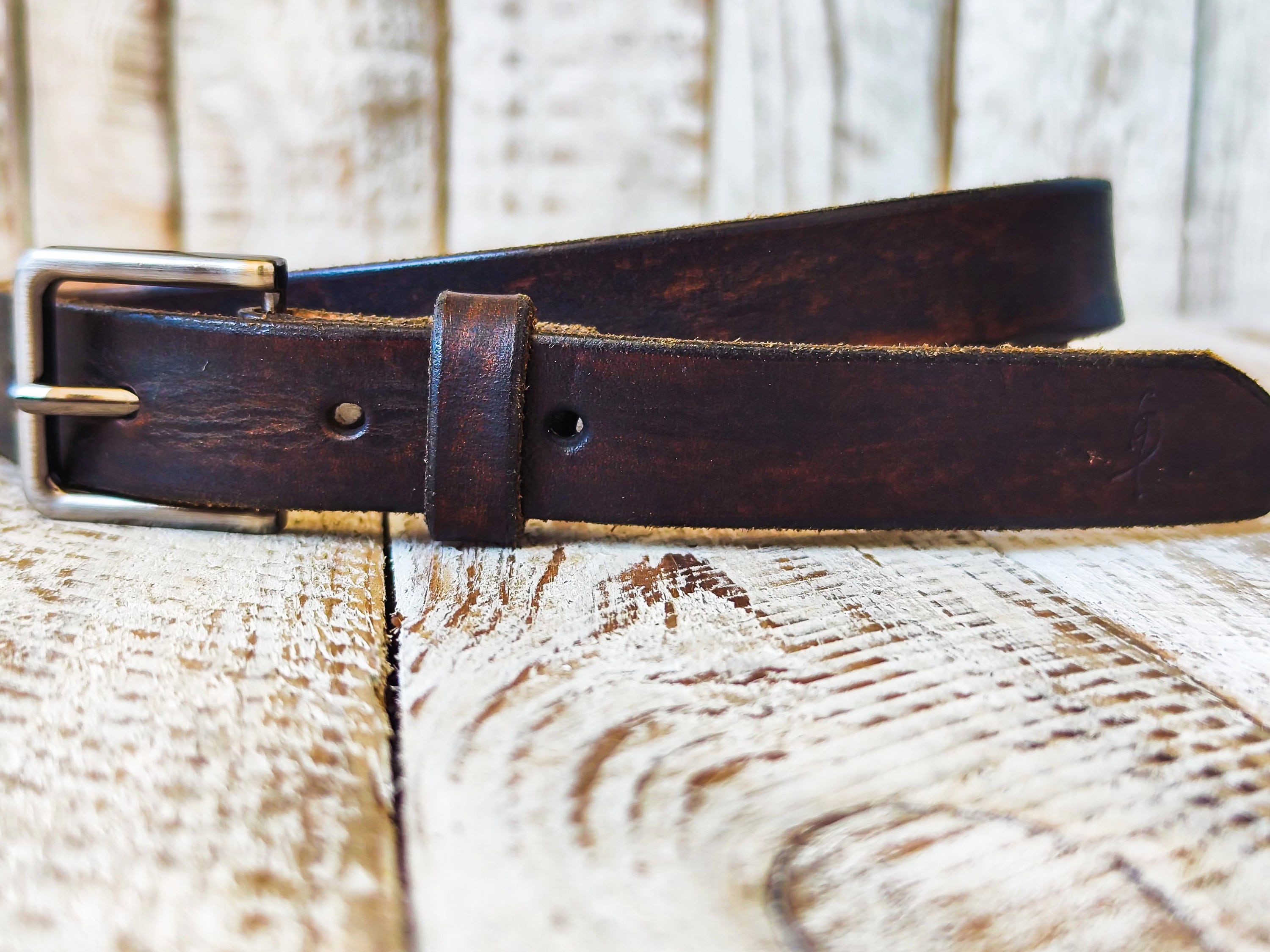 ●IN SILENCE● Distressed Leather Belt DARK BROWN IM2E2AC02D Distressed Narrow Leather Belt - Dark Brown Men and Womens
