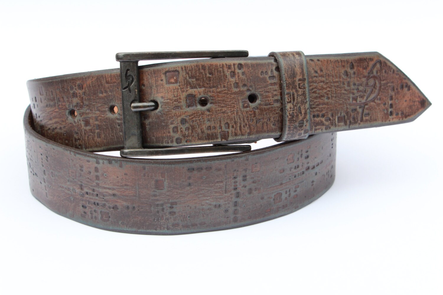 mens tooled leather belt