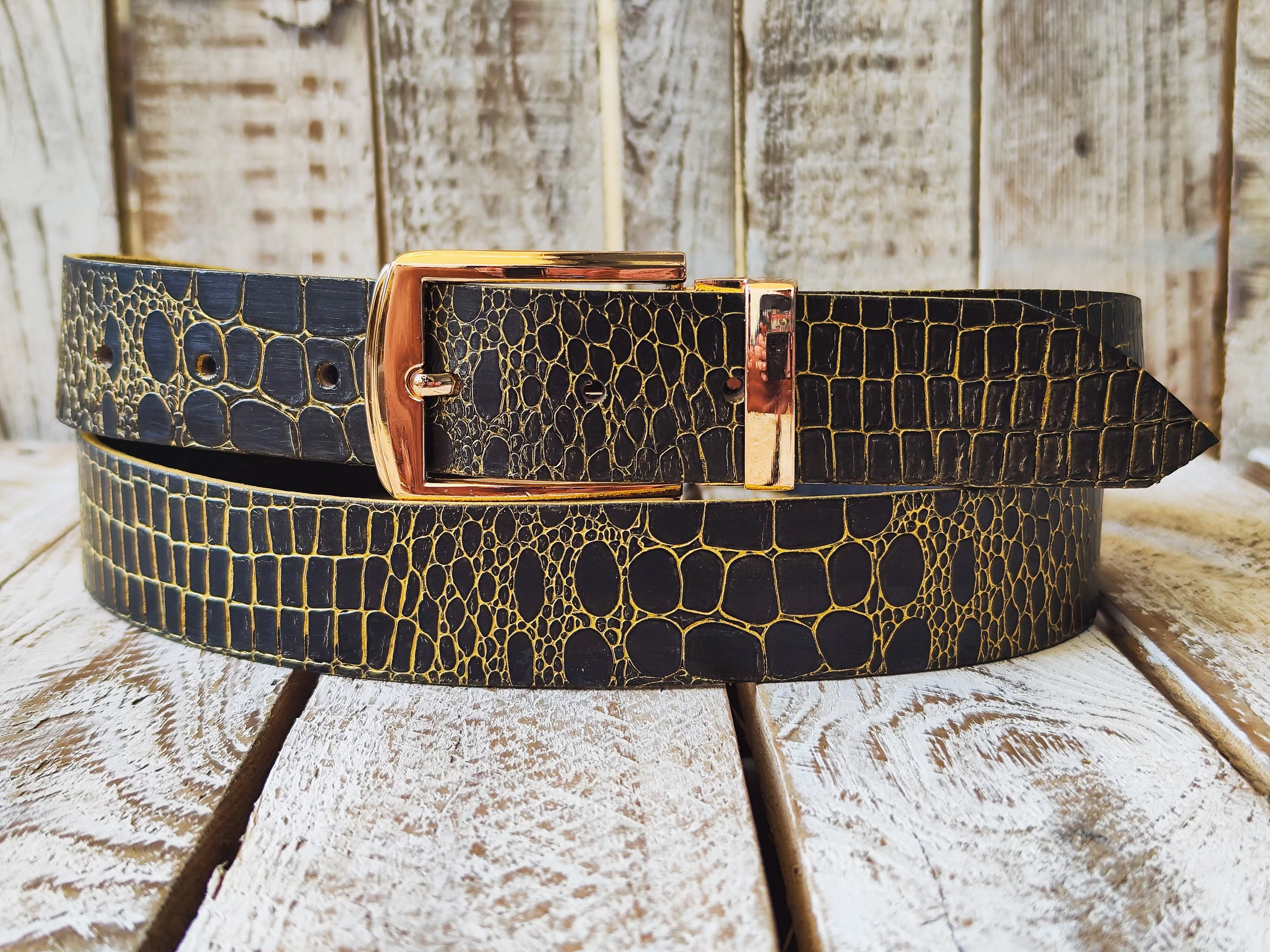 Black Leather Belt Gold Wash and Gold Buckle Elegant Everyday Accessor. Adjustable Belt the Perfect Gift Etsy UK