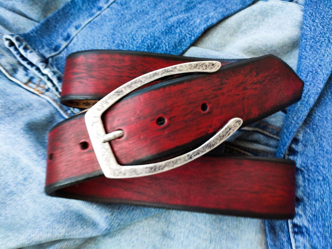 Men's Leather Belt Red Belt Mens Leather Accessories Etsy