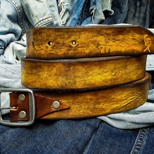Heren lederen riem, gele riem, herenaccessoires, aangepaste lederen riem, echt leer, leren riem, herenriem, kerstcadeau voor hem