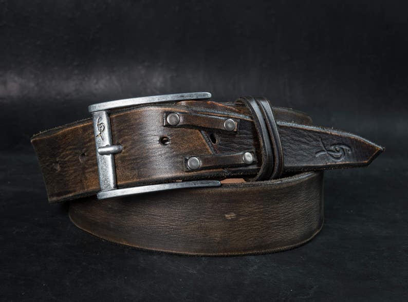 Distressed Leather, Brown Belt, Leather for Him, Mens Leather Accessories,Mens Belt, Men's Handmade Leather,Custom leather belts,Unique gift image 3