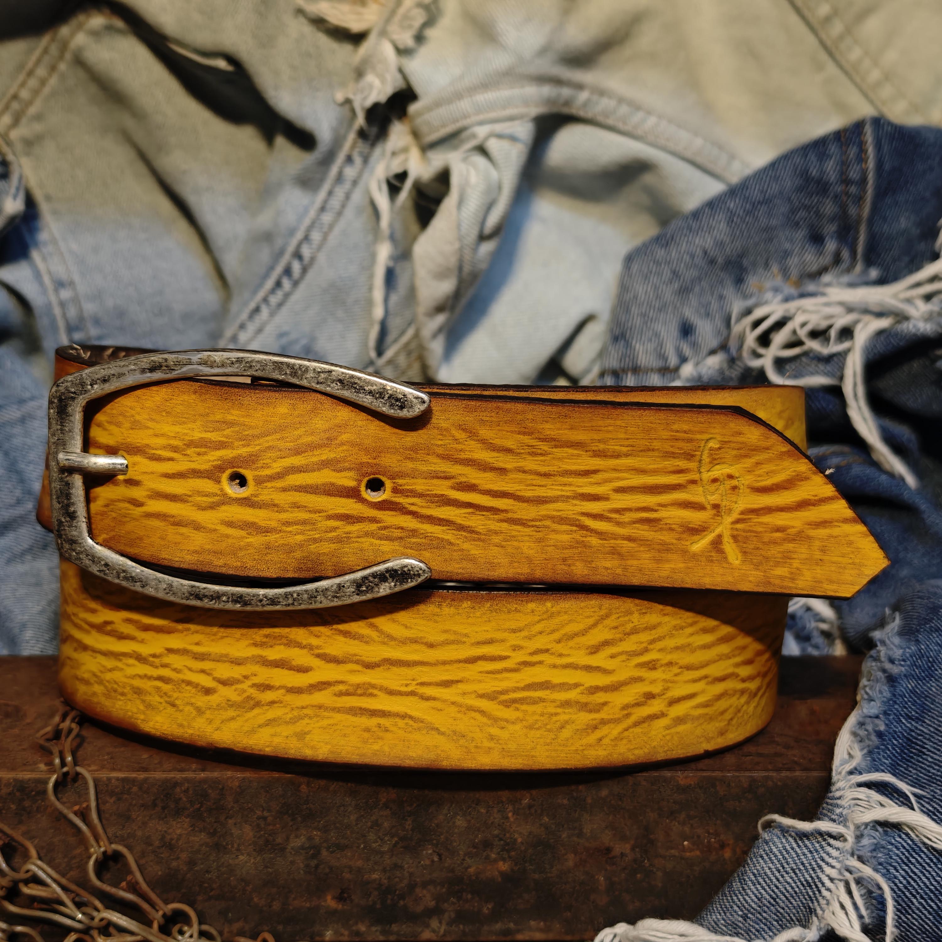 Benheart Thin Braided Leather Belt - Mustard Yellow & Silver Buckle Genuine Mustard Leather Belt main image 4