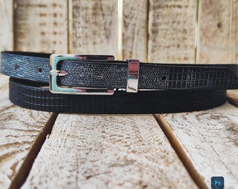 Black Leather Belt Touches of silver in the tail of the belt and silver buckle, Elegant Everyday Accessor.