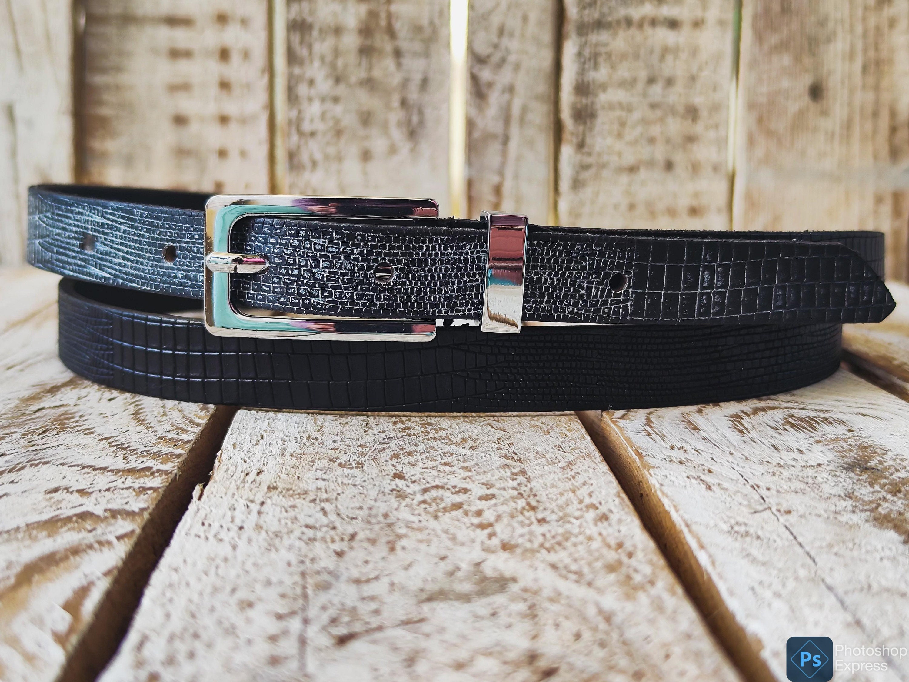 Black Leather Belt, Silver Buckle, Elegant Unisex Accessory  display picture 1