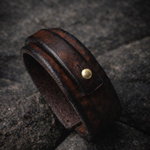 Pulsera de cuero genuino marrón hecha a mano para hombre