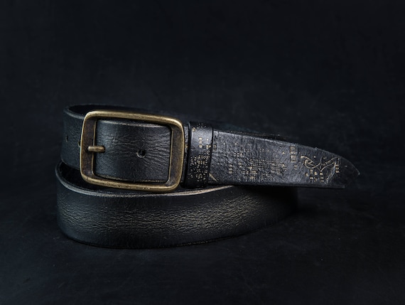 Black Textured Leather Belt with Antique Bronze Buckle Black Leather Belt With Double Bronze Buckle - A Blend of  main image 2