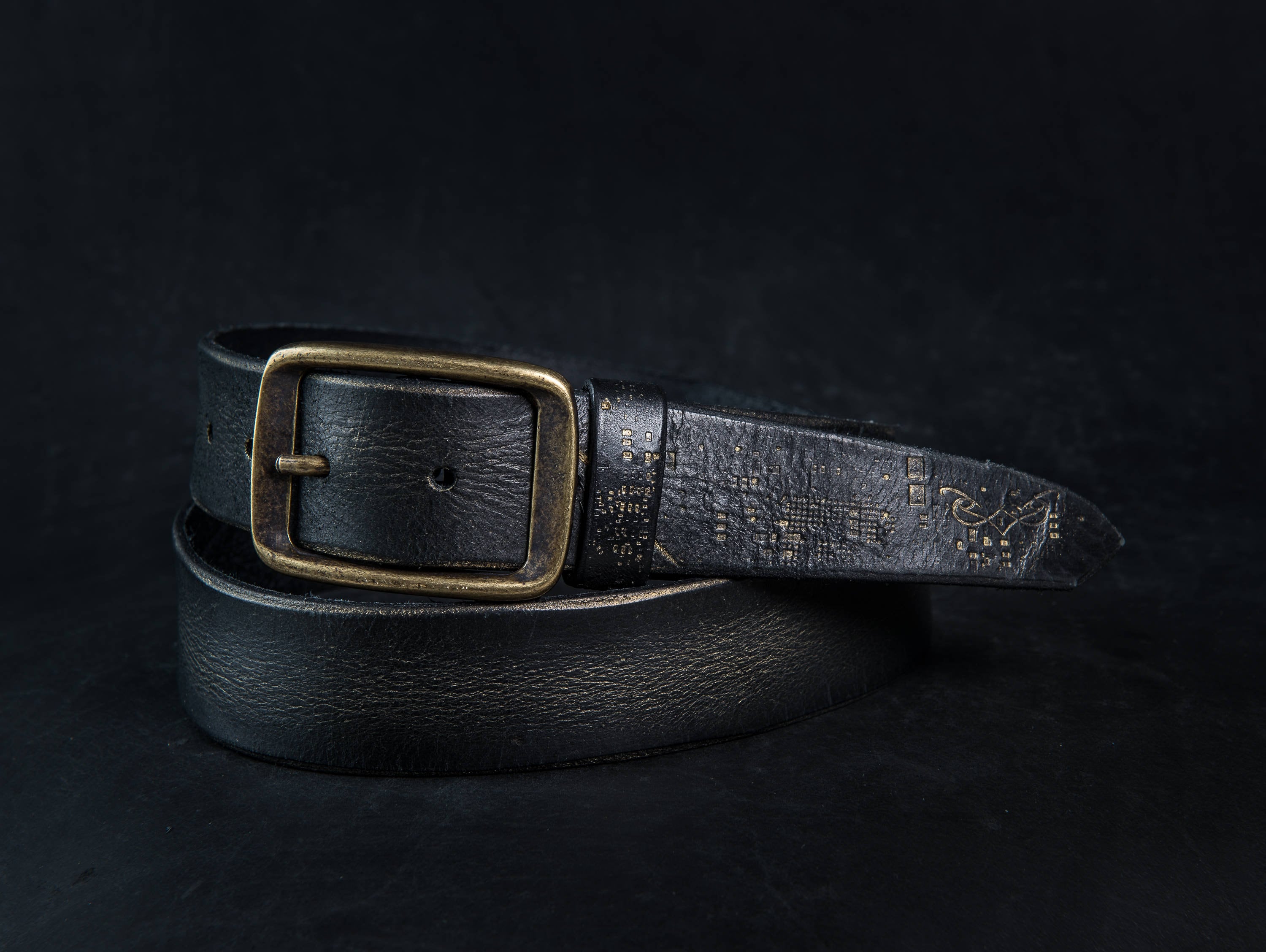 Mens Black Leather Belt With Buckle - Rustic Style Artisan