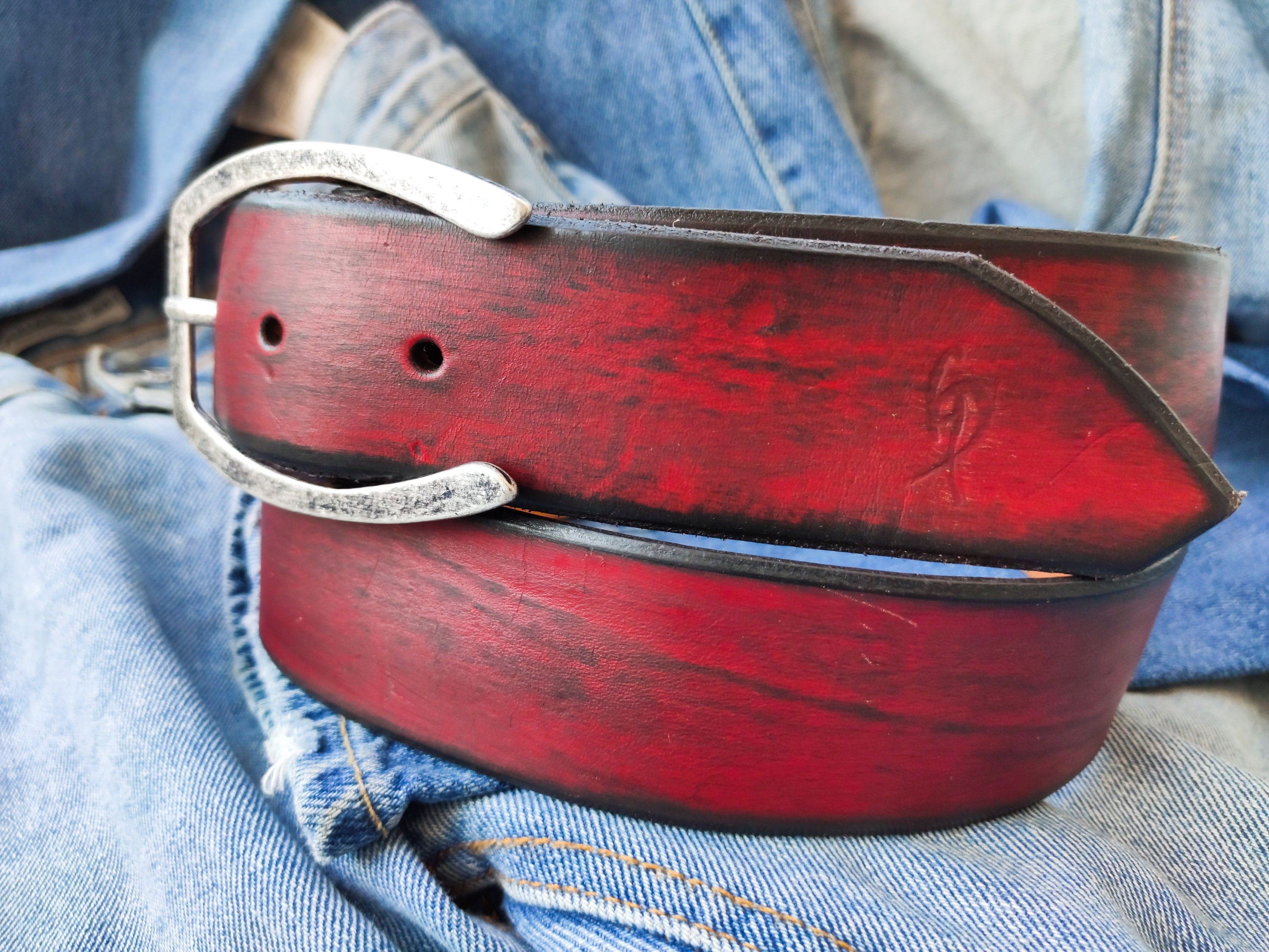 Men's Leather Belt Red Belt Mens Leather Accessories Etsy