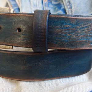 Men's blue Leather vintage style Belt, Custom Men's Leather Accessories and belts for him. image 2