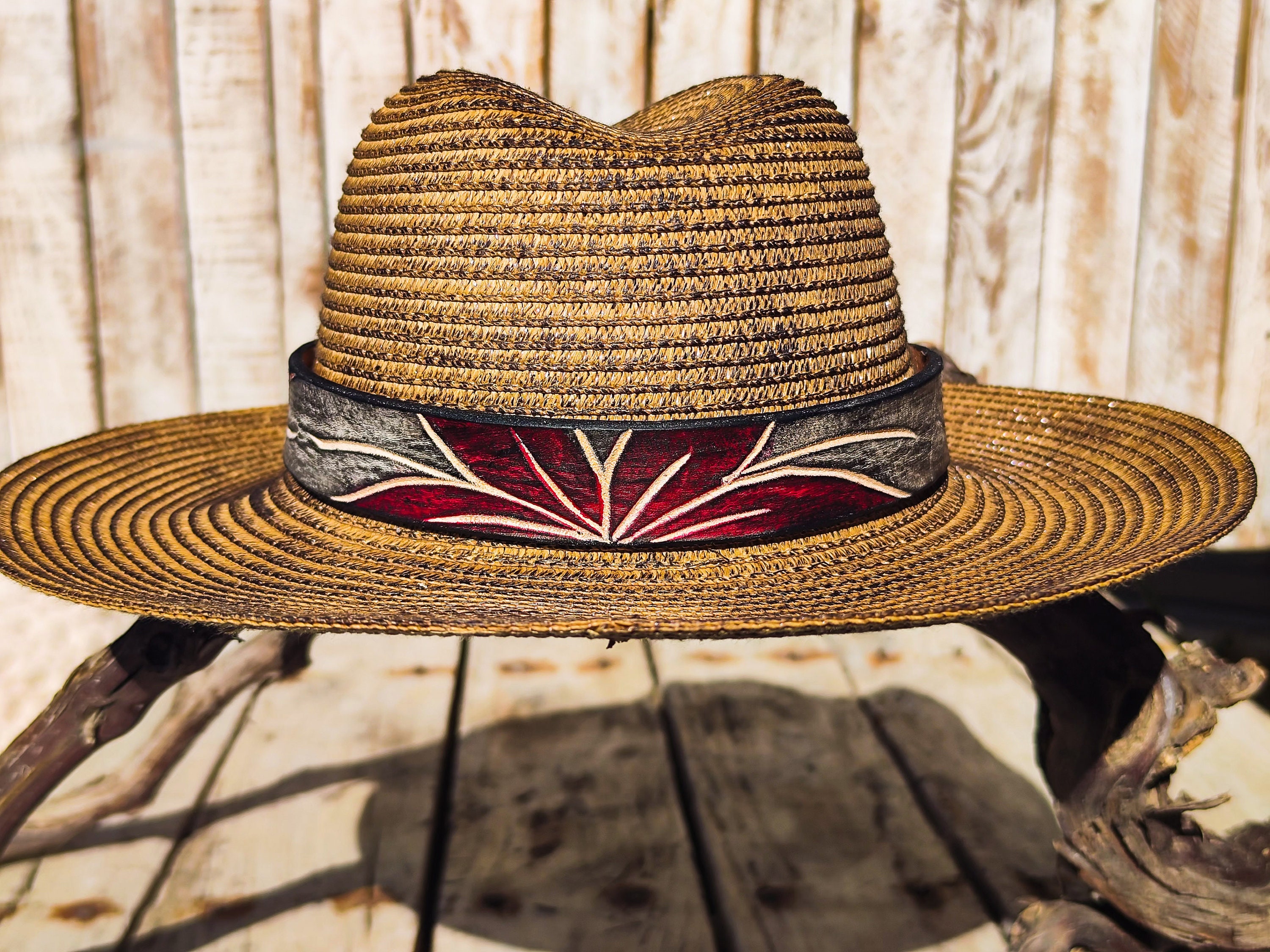 Natural Straw Wide-Brim Hat with Red Band Accent